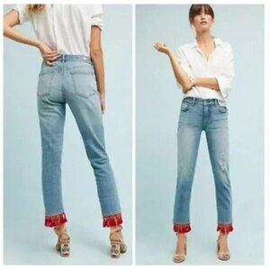 Pilcro And The Letterpress Jeans Size 28P Petite Slim Boyfriend Tassel Hem Bead